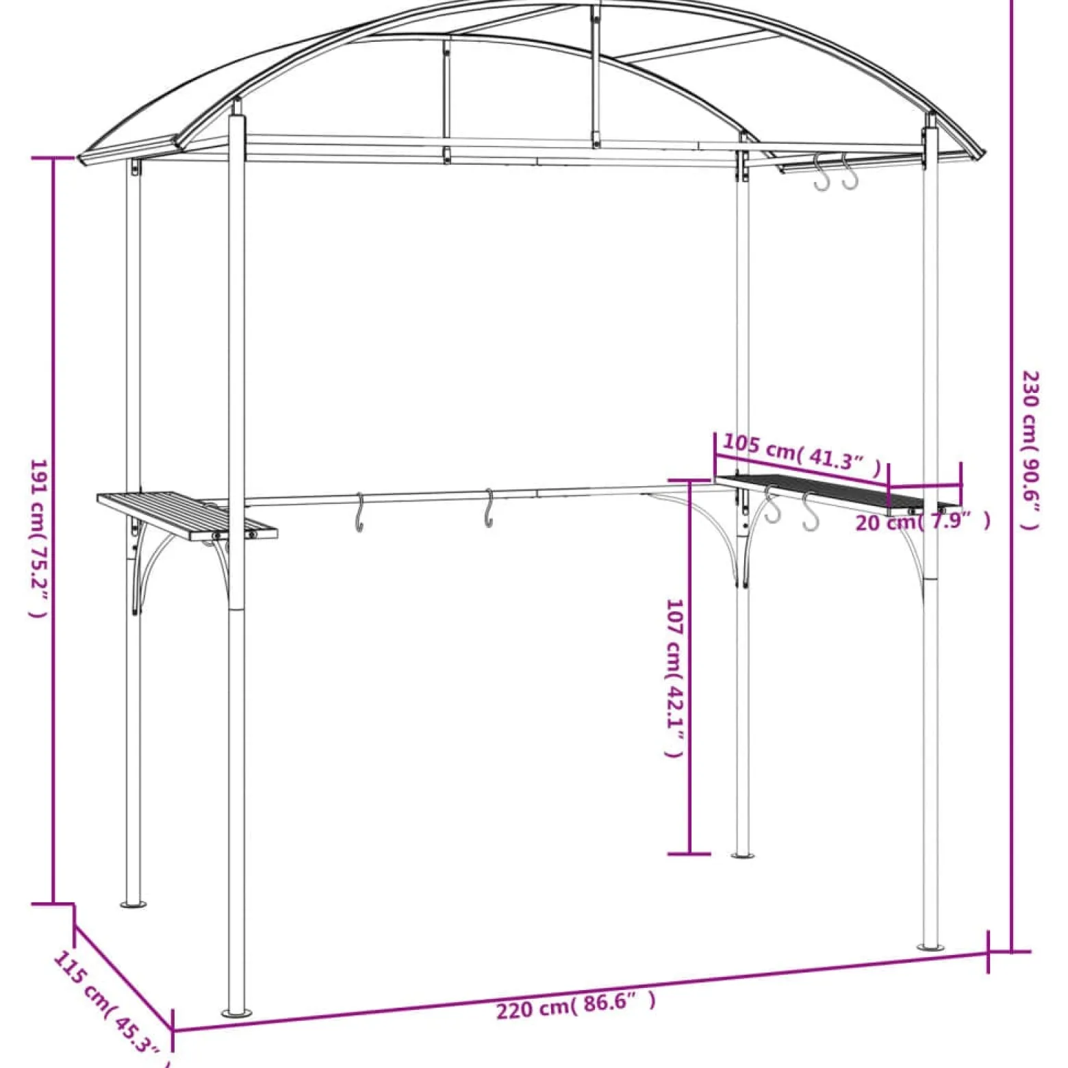 Altana Nad Grill Zadaszenie Nad Grill Antracytowe 220x115x230 cm
