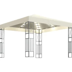 Altana ze sznurem lampek LED, 3x3 m, kremowa tkanina