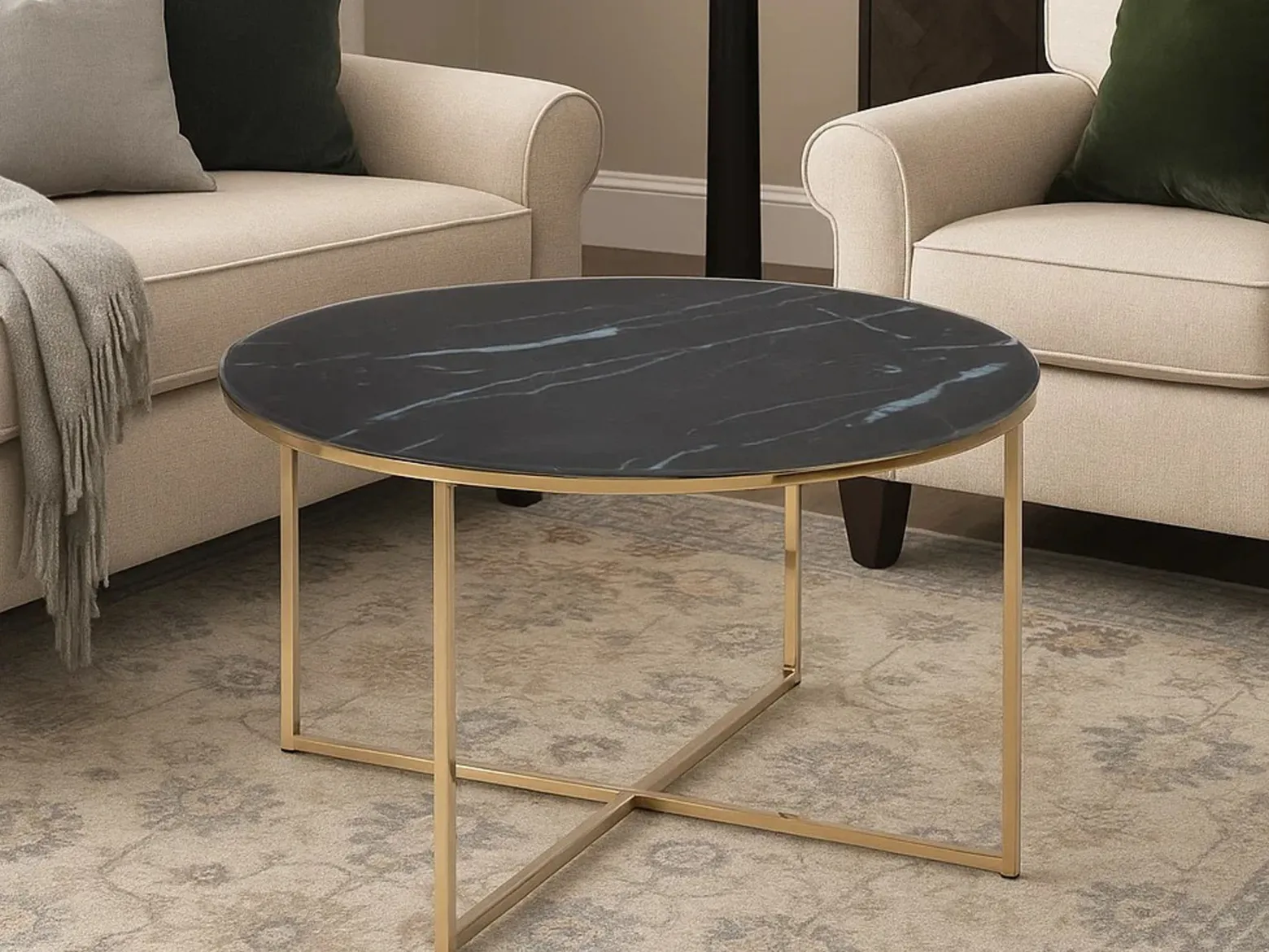 Ława okrągła 80 cm Marbela Black ze złotym metalem