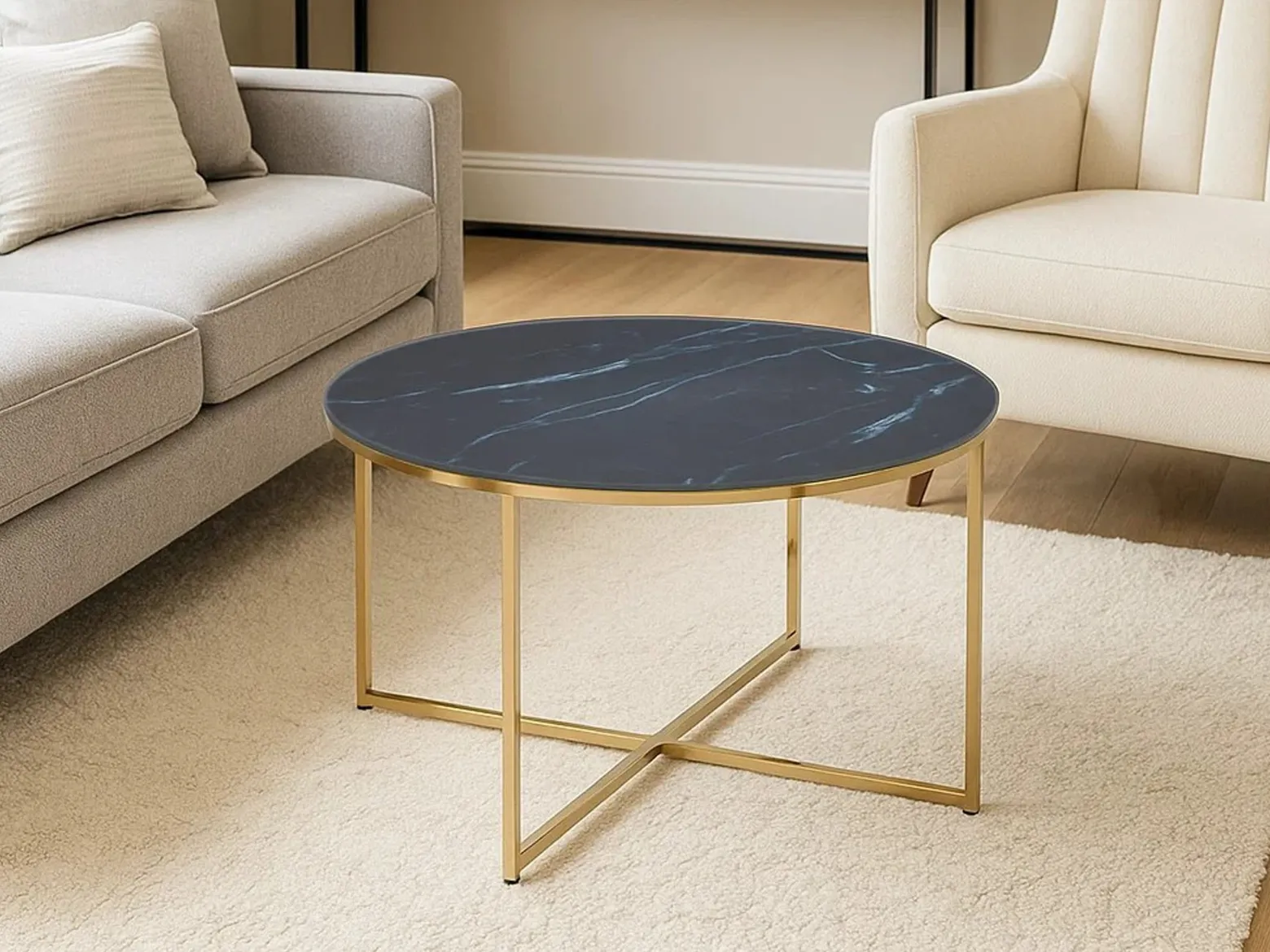 Ława okrągła 80 cm Marbela Black ze złotym metalem
