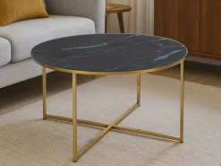 Ława okrągła 80 cm Marbela Black ze złotym metalem