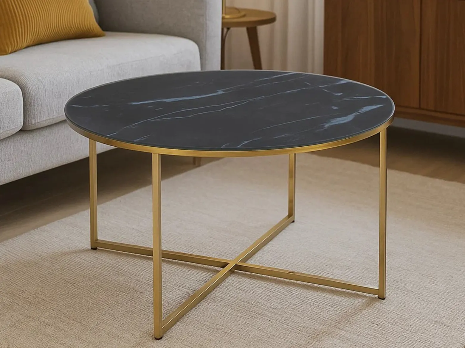 Ława okrągła 80 cm Marbela Black ze złotym metalem