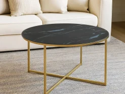 Ława okrągła 80 cm Marbela Black ze złotym metalem