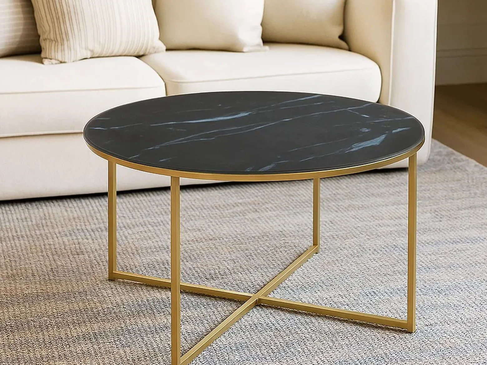 Ława okrągła 80 cm Marbela Black ze złotym metalem