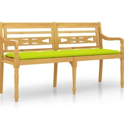 Ławka Batavia z jasnozielony poduszką,150cm, lite drewno tekowe