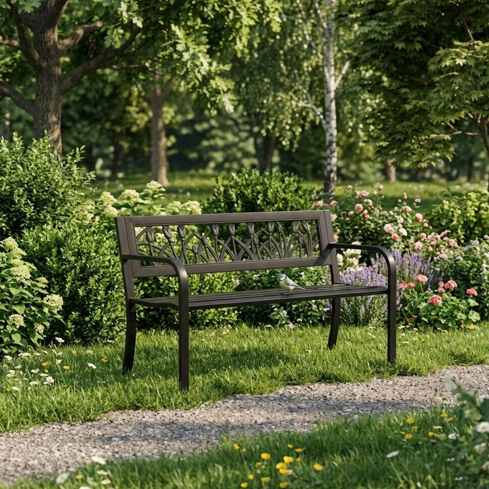 Ławka ogrodowa z oparciem czarna MultiGarden
