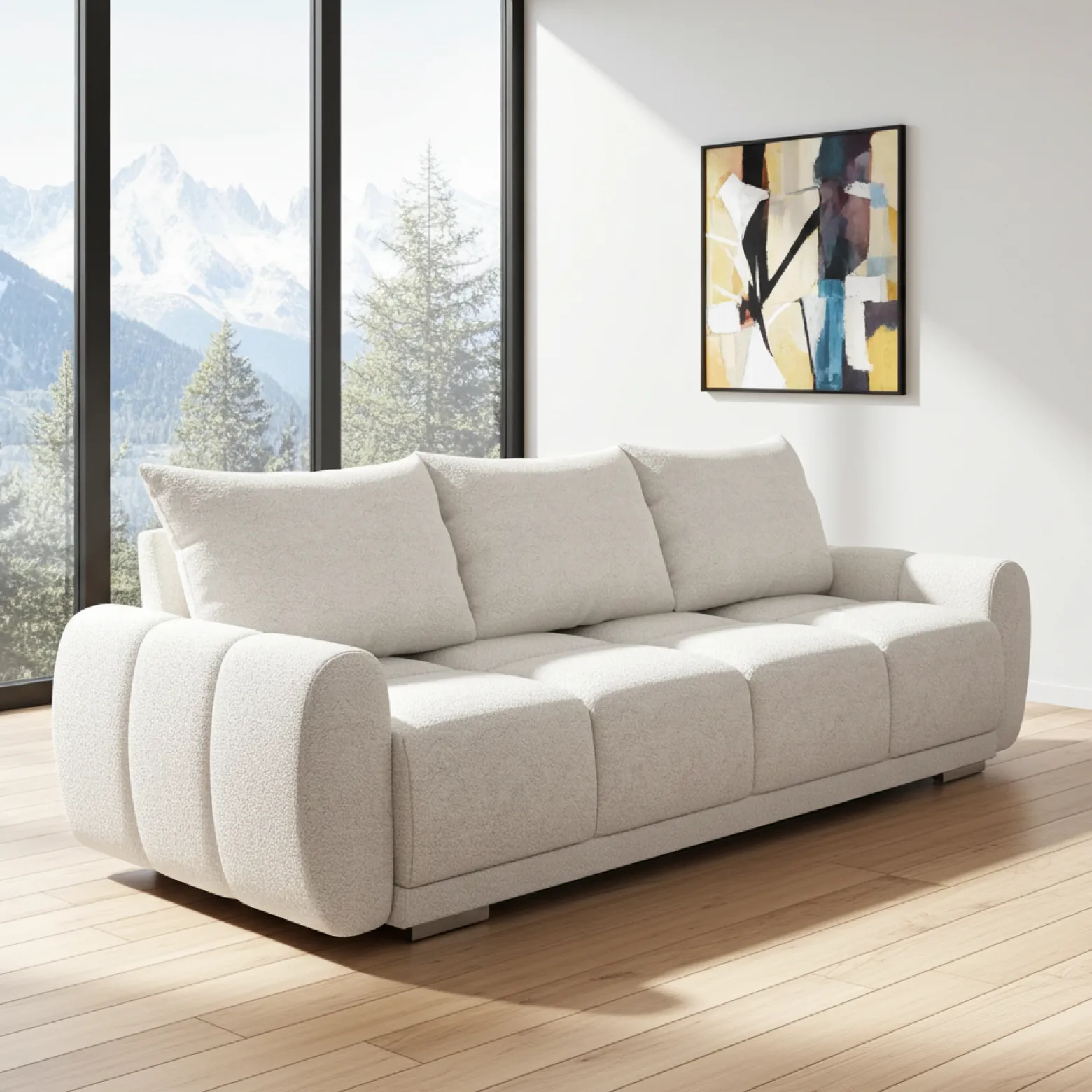 Biała kanapa pikowana z funkcją spania sofa rozkładana wersalka Honey 3