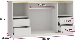 Biała komoda przesuwna z szufladami i drążkiem 180 cm GOLD