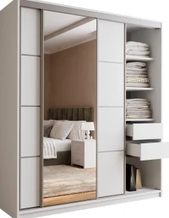 Biała szafa przesuwna z lustrem 180 cm TOP