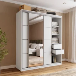 Biała szafa przesuwna z lustrem 180 cm TOP