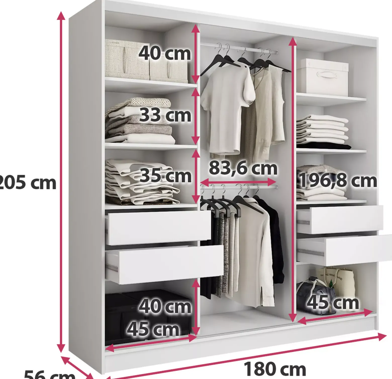 Biała szafa przesuwna z lustrem 180 cm TOP