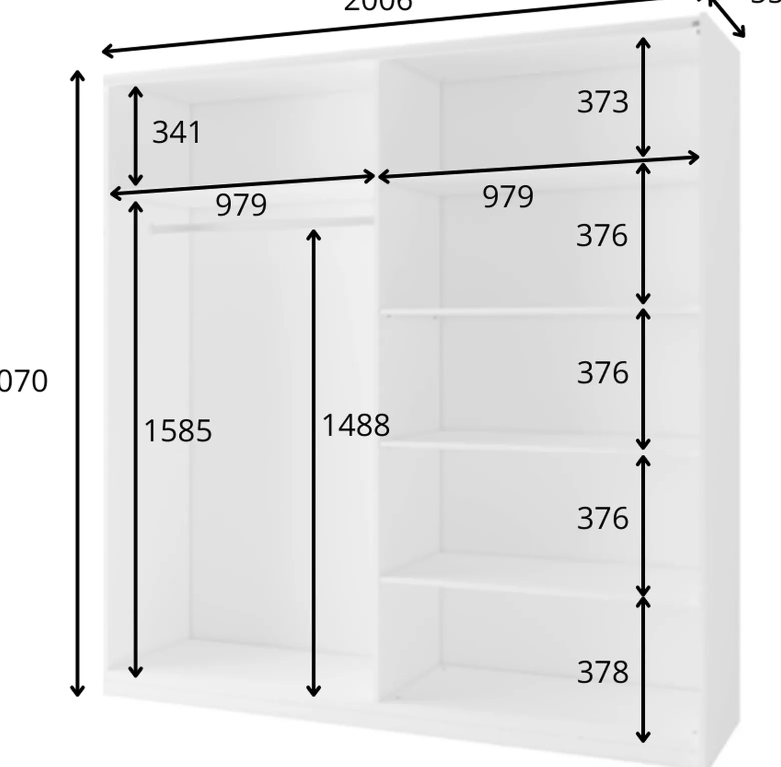 Biała szafa przesuwna z lustrem 150 cm do sypialni ARLEN