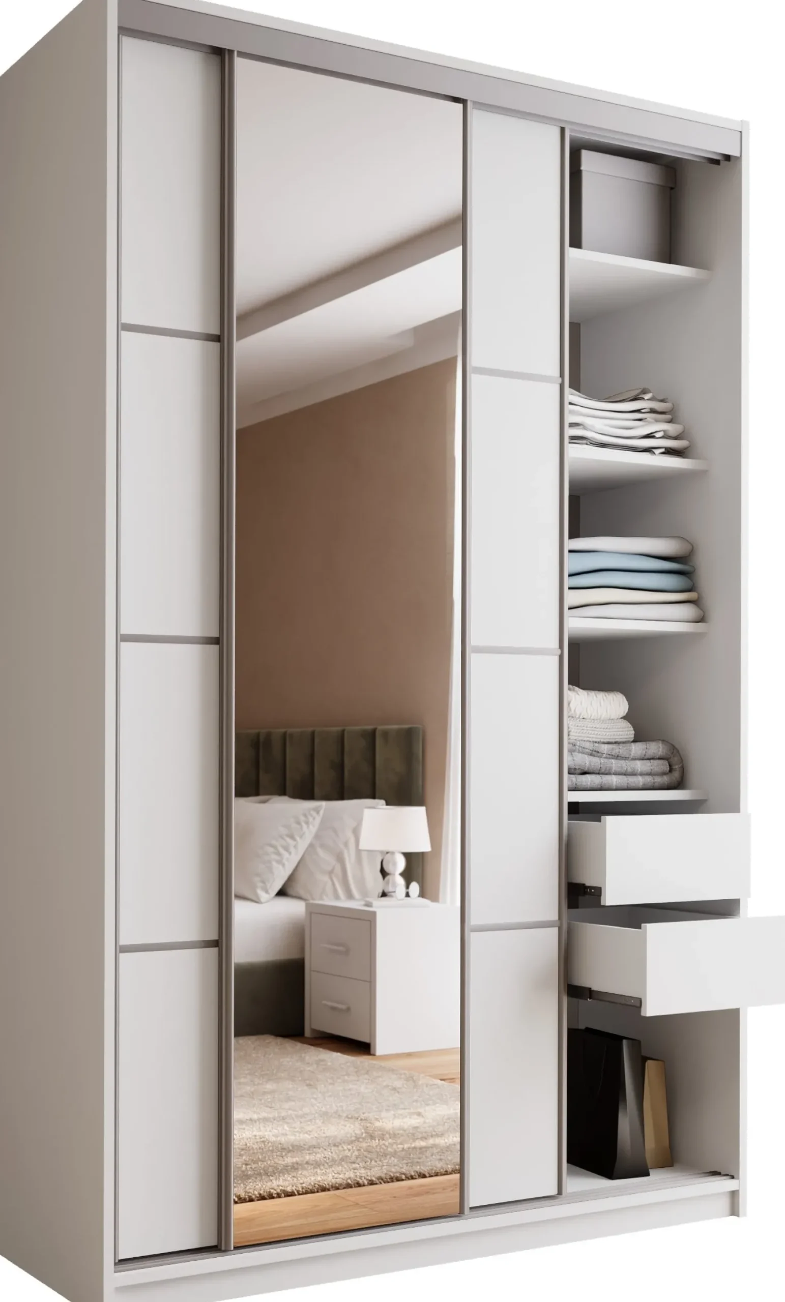 Biała szafa przesuwna z lustrem 150 cm TOP MAX