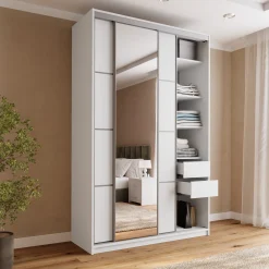 Biała szafa przesuwna z lustrem 150 cm TOP MAX