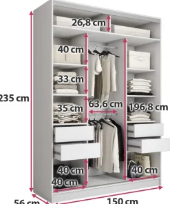Biała szafa przesuwna z lustrem 150 cm TOP MAX
