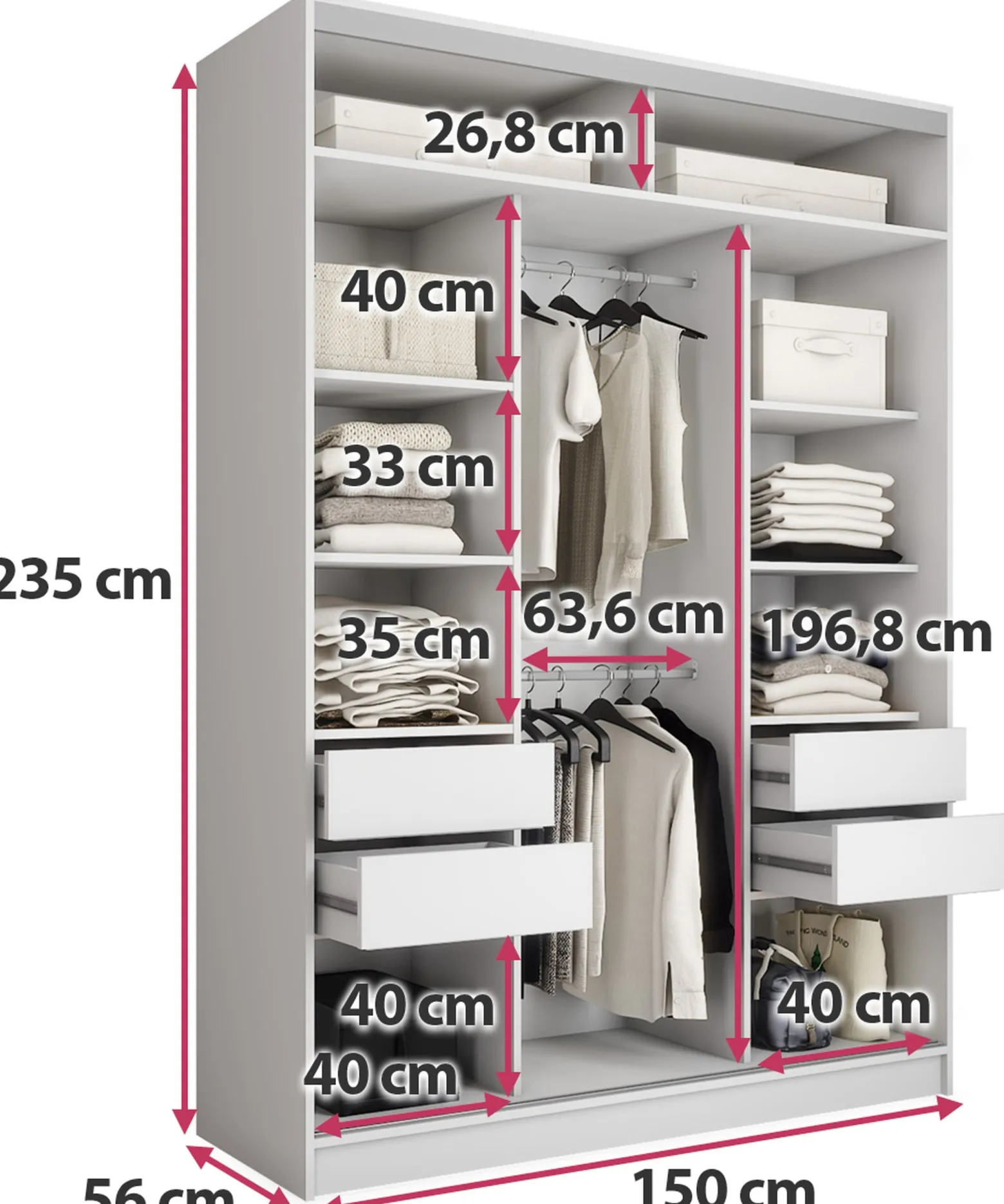 Biała szafa przesuwna z lustrem 150 cm TOP MAX