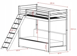 Białe łóżko antresola SOFINO 90x200/140x200 z rozkładaną szarą sofą