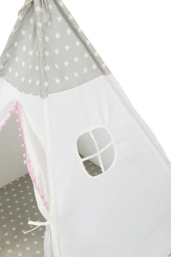 Biało- szary namiot tipi dla dzieci + kosz z poduszkami PREMIUM
