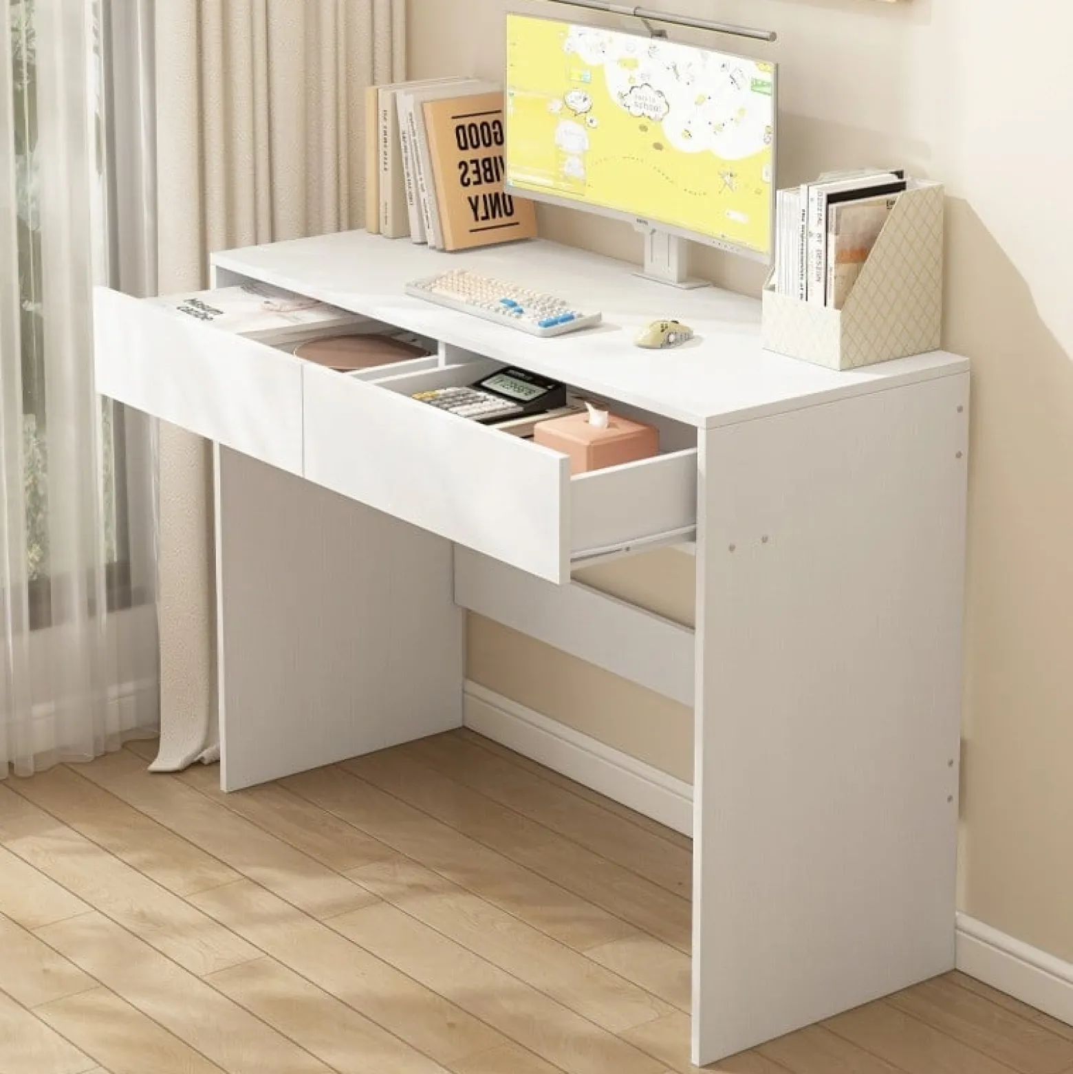 Biurko komputerowe białe nowoczesne z 2 szufladami loft toaletka 100cm