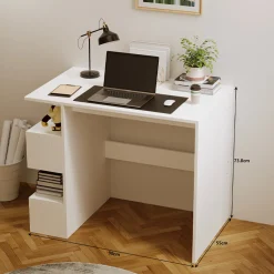 Biurko komputerowe biały nowoczesne z 4 półkami regałem loft