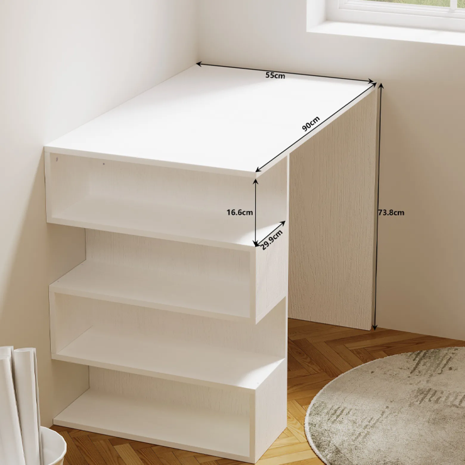 Biurko komputerowe biały nowoczesne z 4 półkami regałem loft