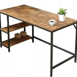 Biurko komputerowe brąz loft z 2 półkami 120 cm