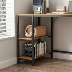 Biurko komputerowe brąz loft z 2 półkami 120 cm