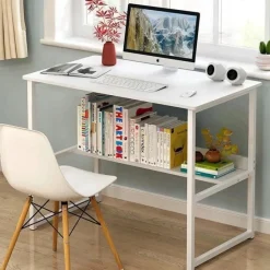 Biurko komputerowe stolik loft białe młodzieżowe z półką nowoczesne 100 cm