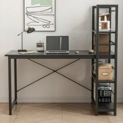 Biurko komputerowe z regałem czarne loft 120 cm