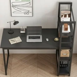 Biurko komputerowe z regałem czarne loft 120 cm