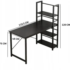 Biurko komputerowe z regałem czarne loft 120 cm