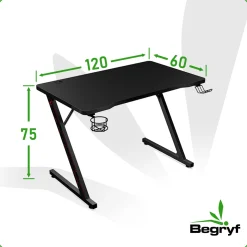 Biurko małe czarne biurowe gamingowe carbon 120x60x75 GD2 Begryf