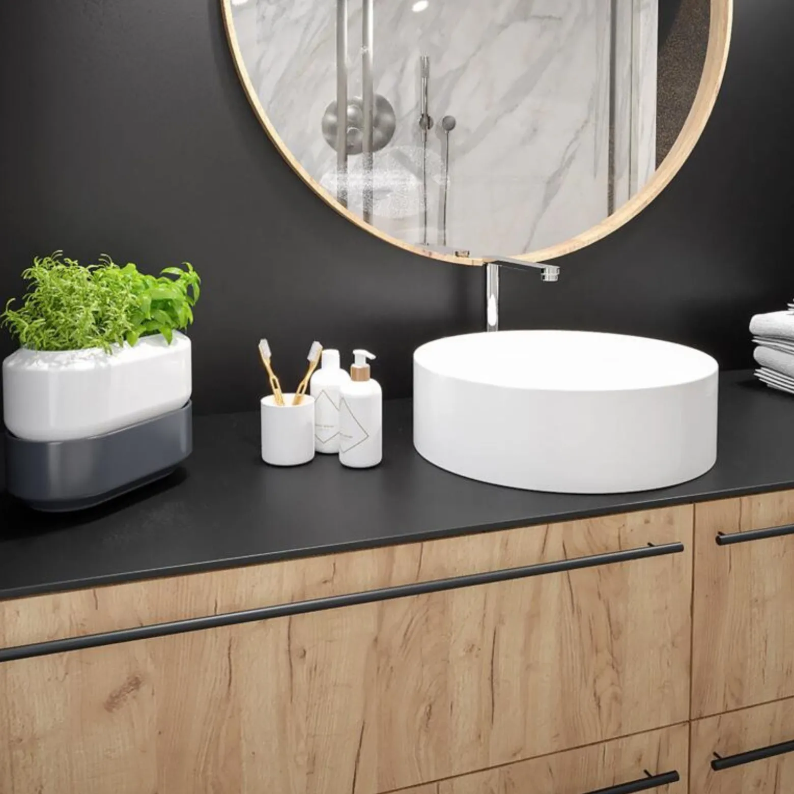 Blat łazienkowy HPL z otworami do szafki 50cm 50,5×47cm Black Mat 0190AF