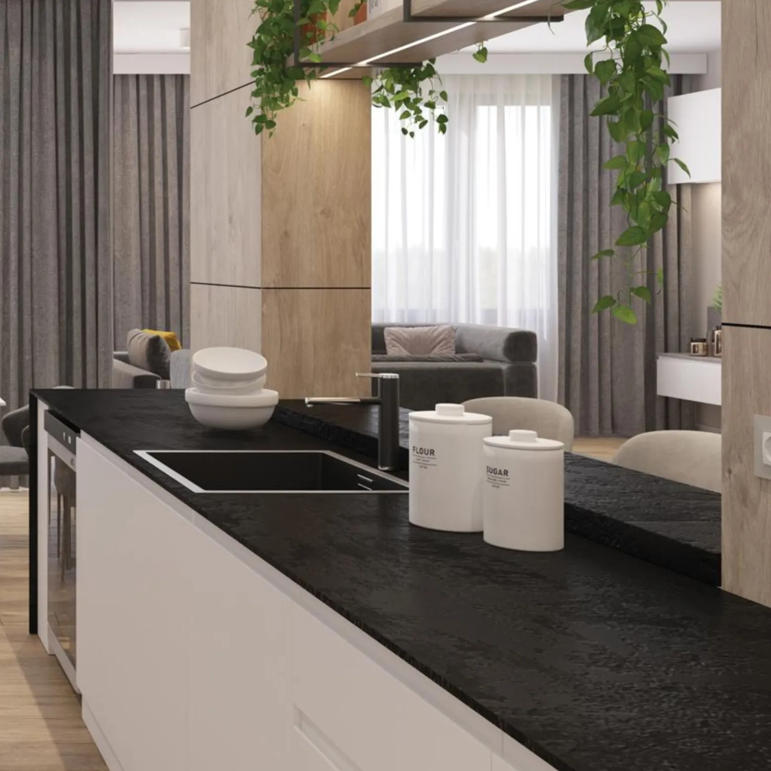 Blat łazienkowy HPL z otworami do szafki 120cm 121×49cm Black 190SL