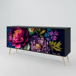 BLOOMING ELEGANCE Komoda 3 drzwi Czarna-Bukowa skośna