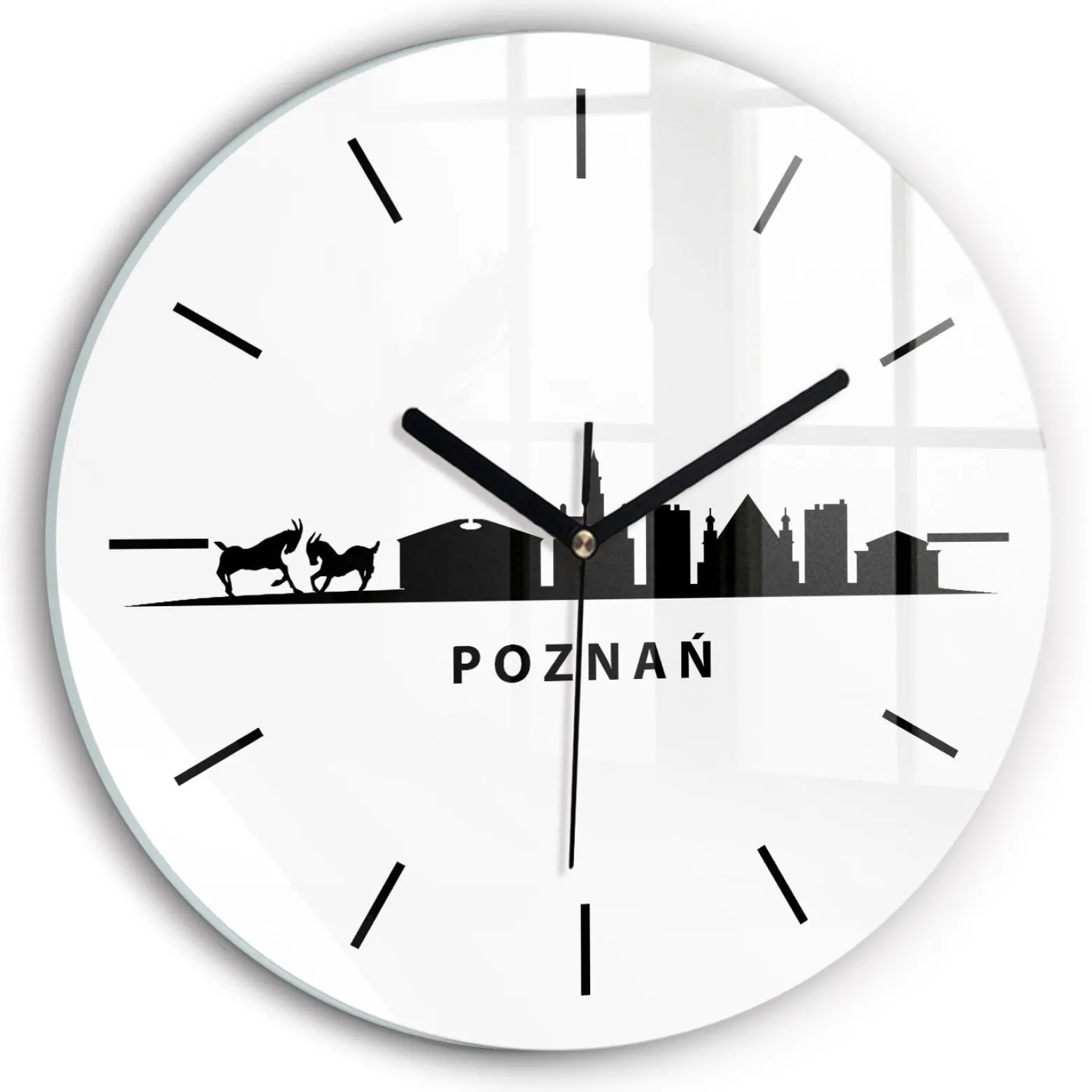 Cichy Zegar Dekoracyjny ścienny Poznań panorama grafika fi30
