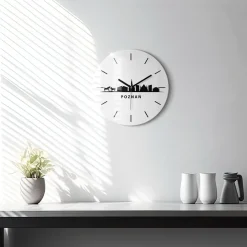 Cichy Zegar Dekoracyjny ścienny Poznań panorama grafika fi30