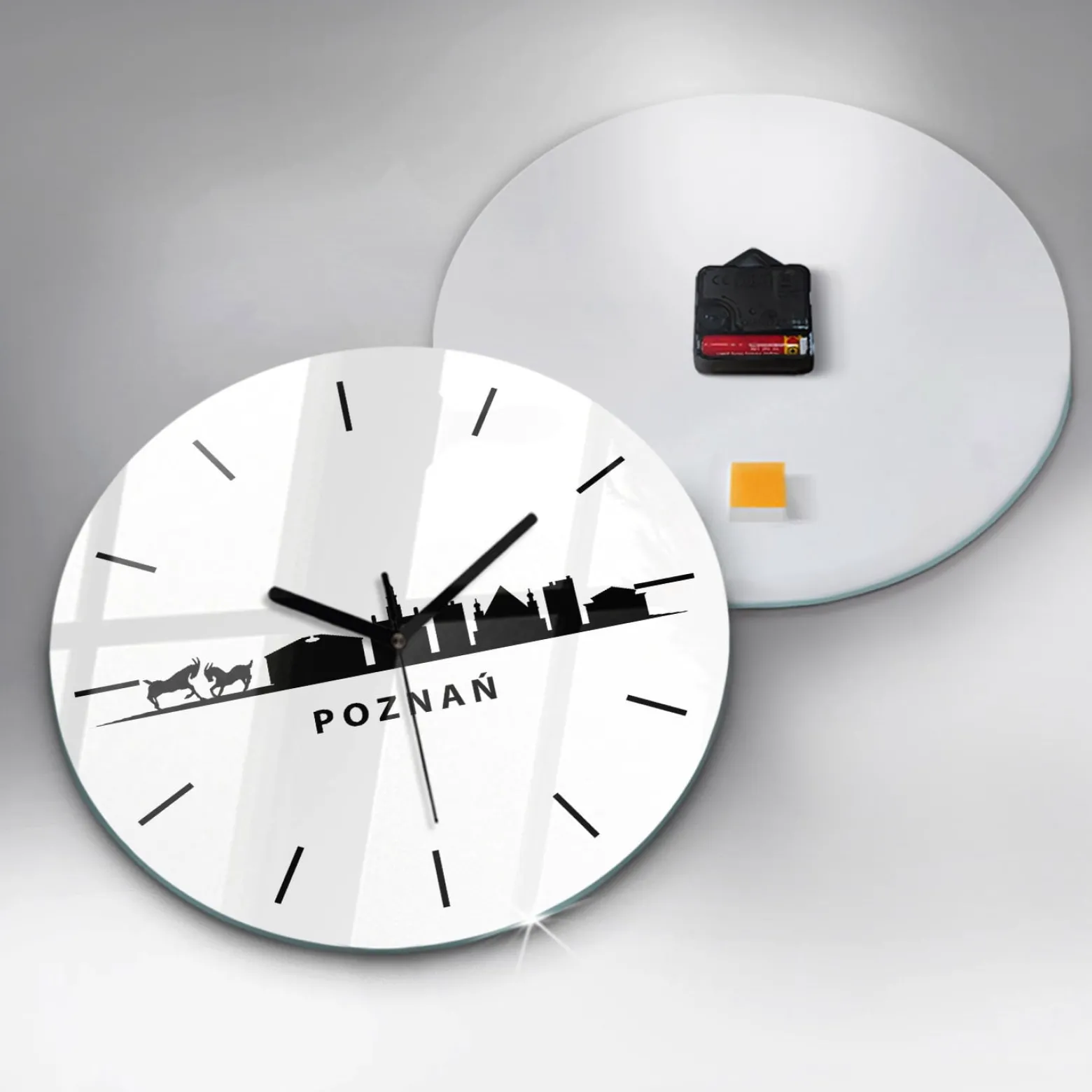 Cichy Zegar Dekoracyjny ścienny Poznań panorama grafika fi30