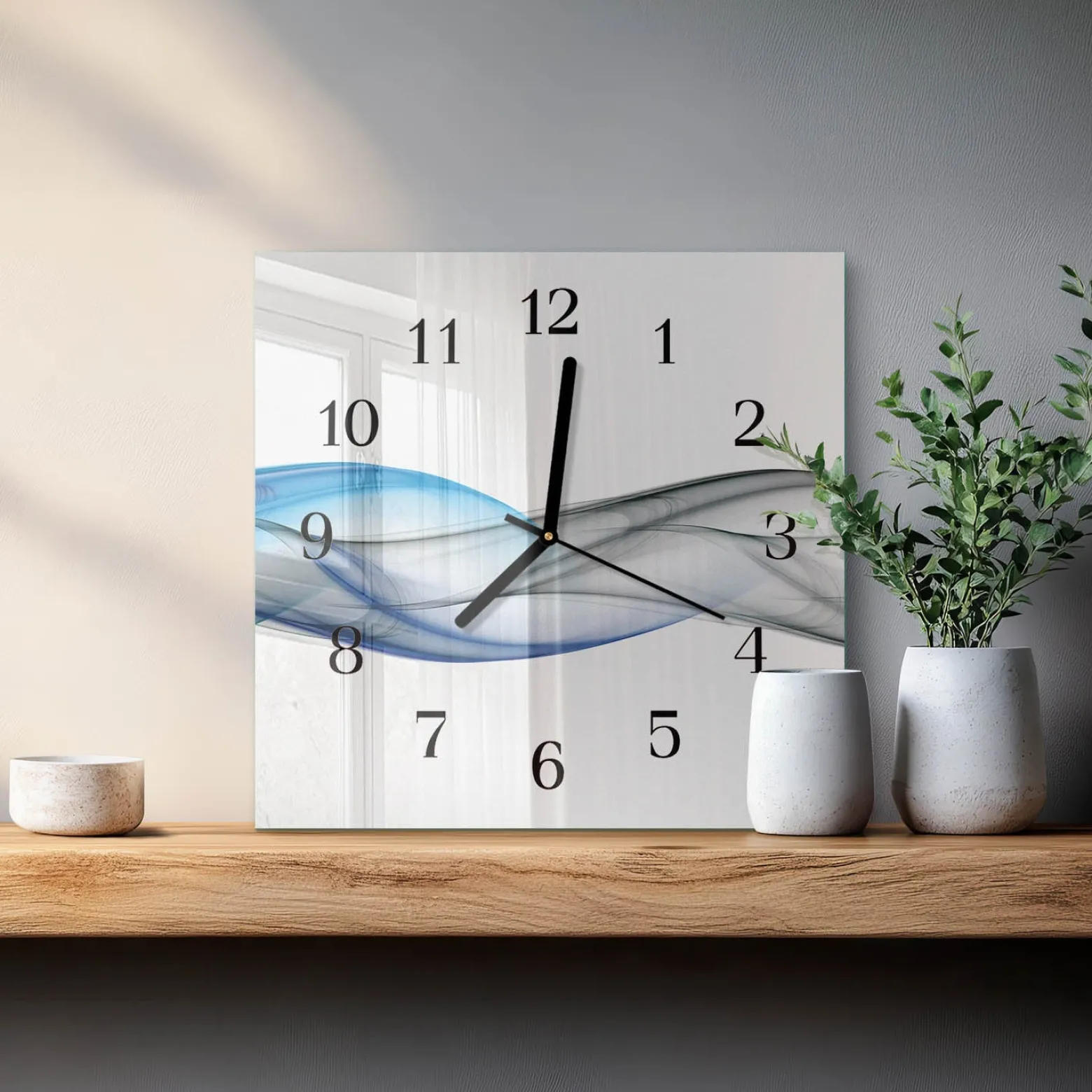 Cichy zegar 30x30 Dym Abstrakcyjny szklany ścienny