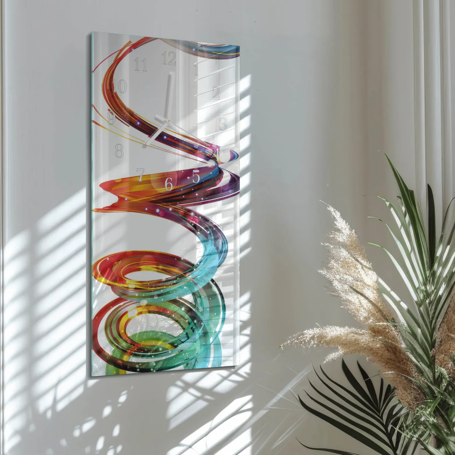 Cichy zegar 30x60 Spirala szklany ścienny