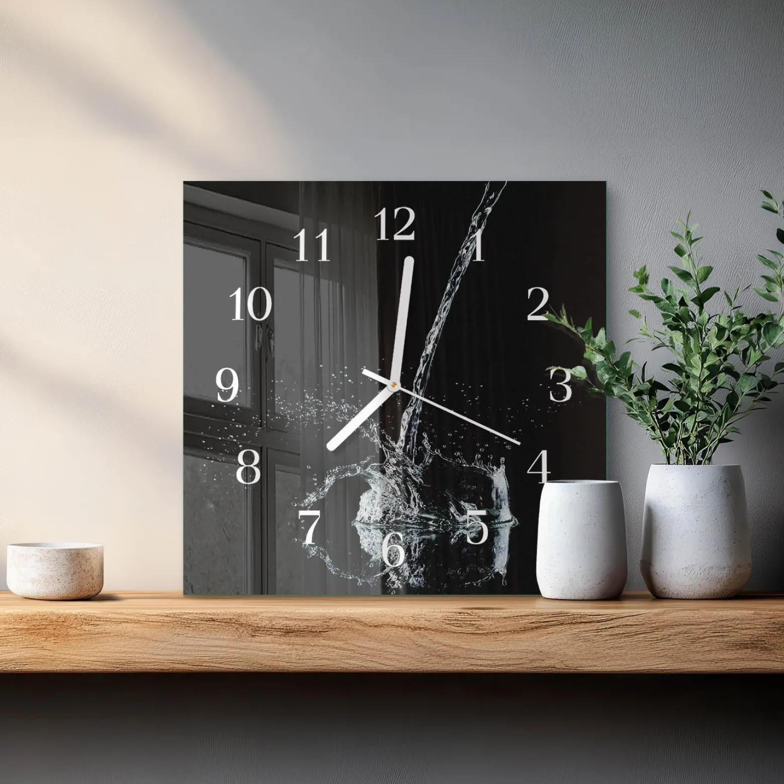 Cichy zegar 30x30 Woda nowoczesny do salonu
