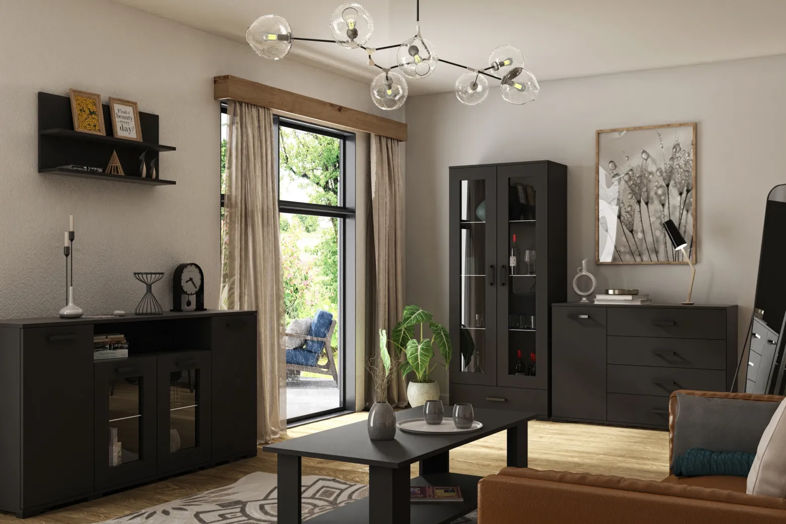 Czarna witryna na książki 80 cm do jadalni salonu FIORA
