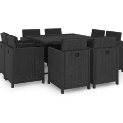 9-cz. zestaw mebli ogrodowych z poduszkami, rattan PE, czarny