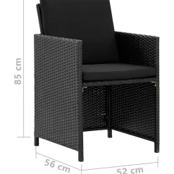 9-cz. zestaw mebli ogrodowych z poduszkami, rattan PE, czarny