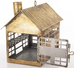 Dekoracja - metalowy domek 21,5x24,5x15 cm MUOYA z szerokimi drzwiczkami