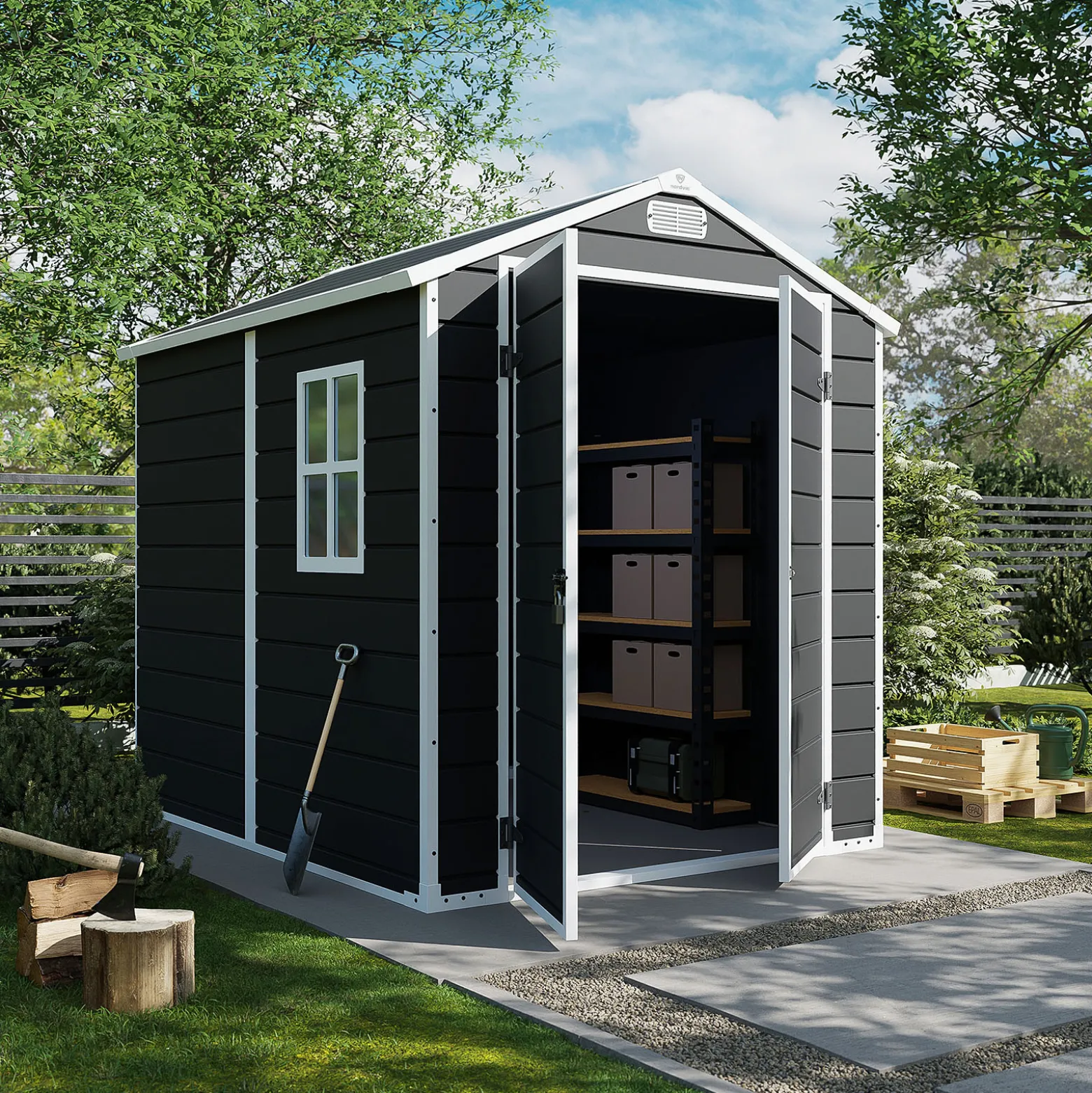 Domek ogrodowy NORDVIC Vidar 194x241 cm, tworzywo, Cold Grey