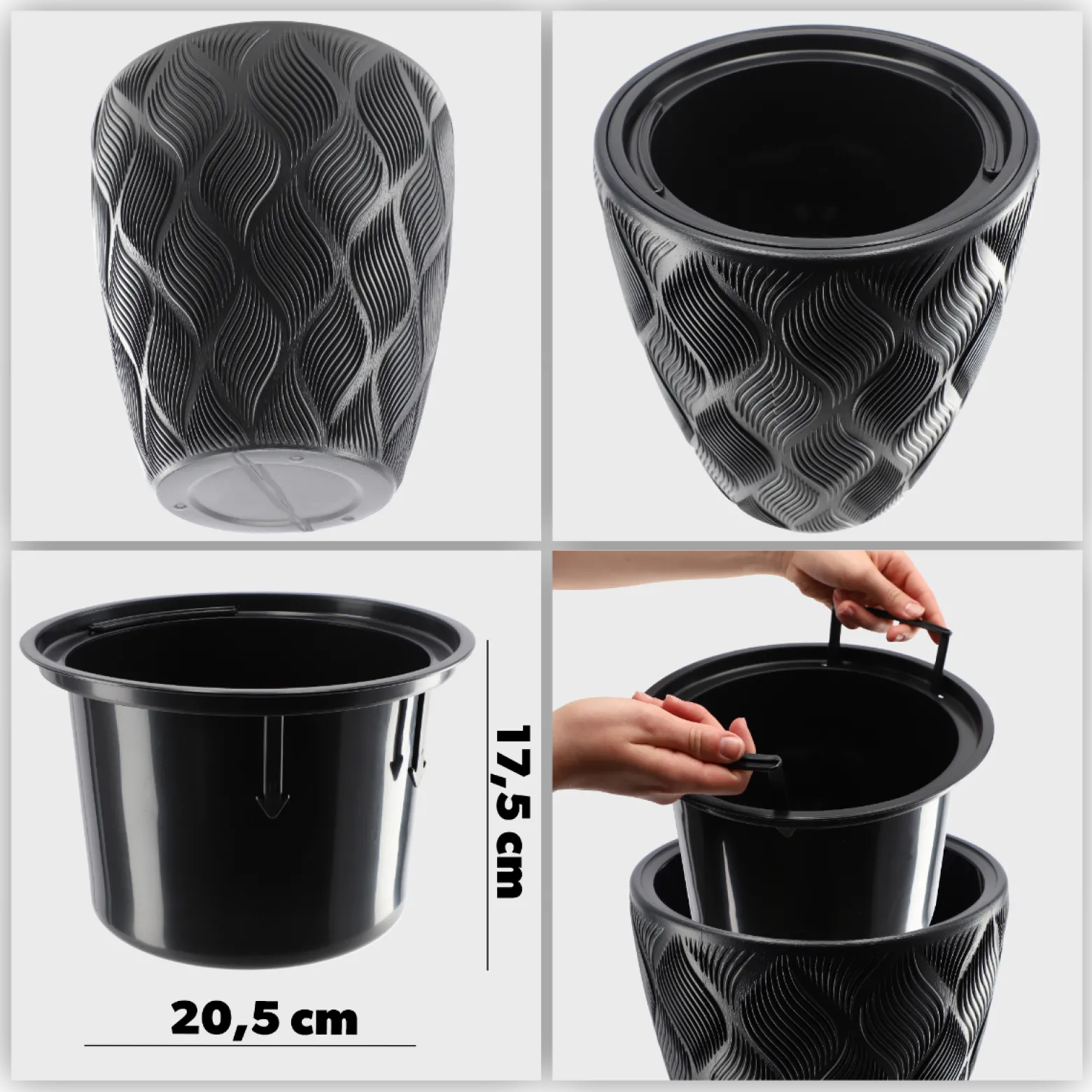 Donica Doniczka z Wkładem Osłonka Czarna 32,5cm
