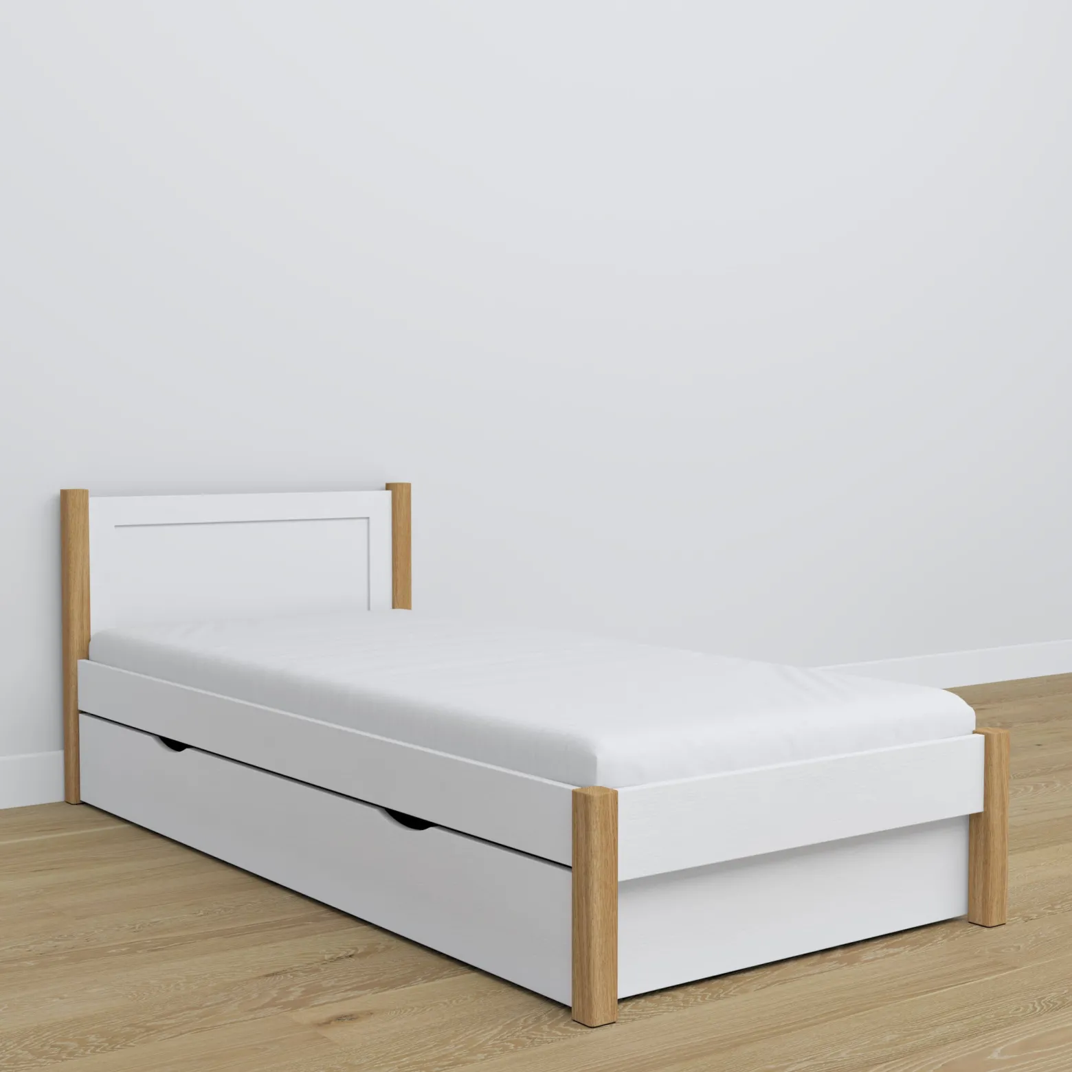 Drewniane łóżko pojedyncze z szufladą N02