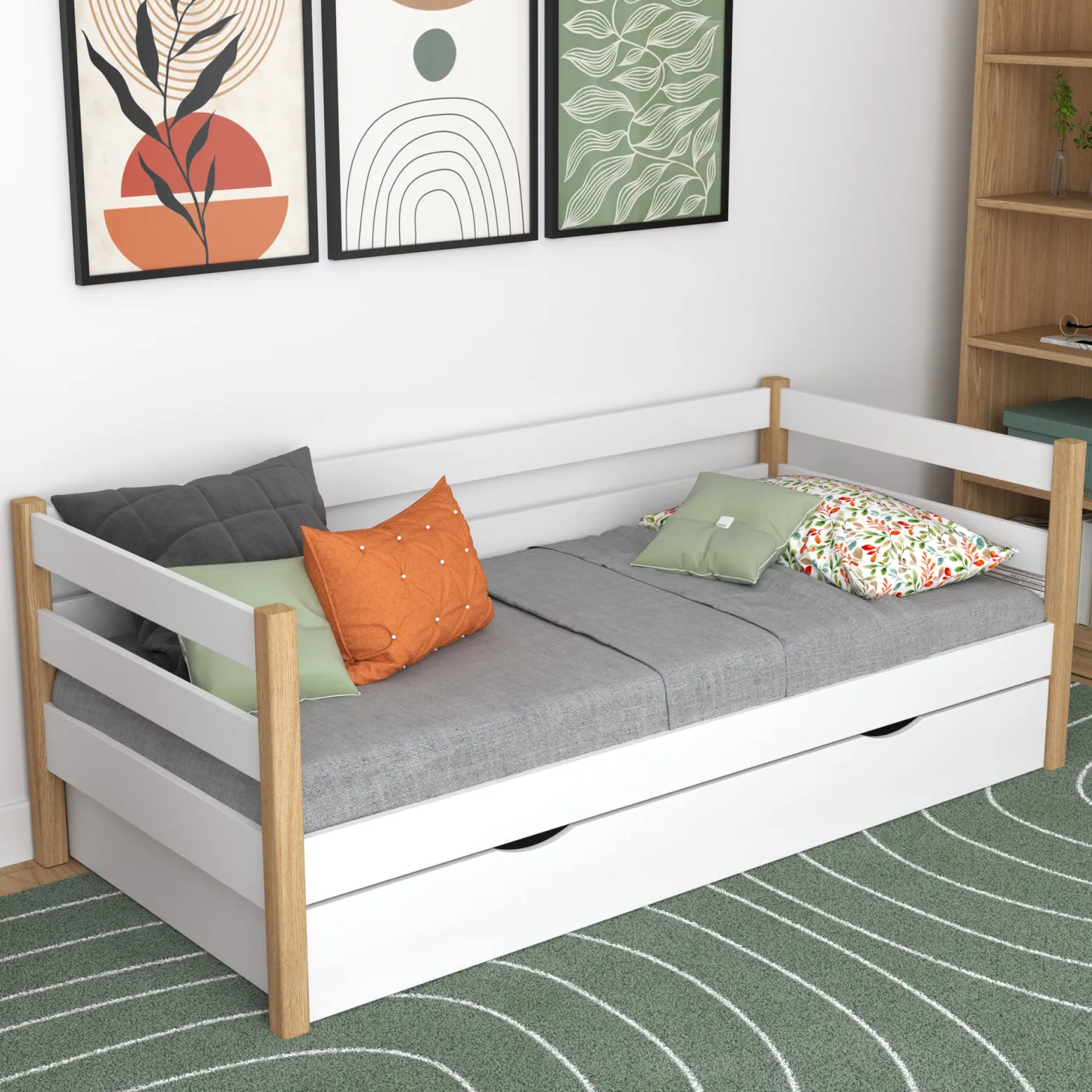 Drewniane łóżko sofa z szufladą N01