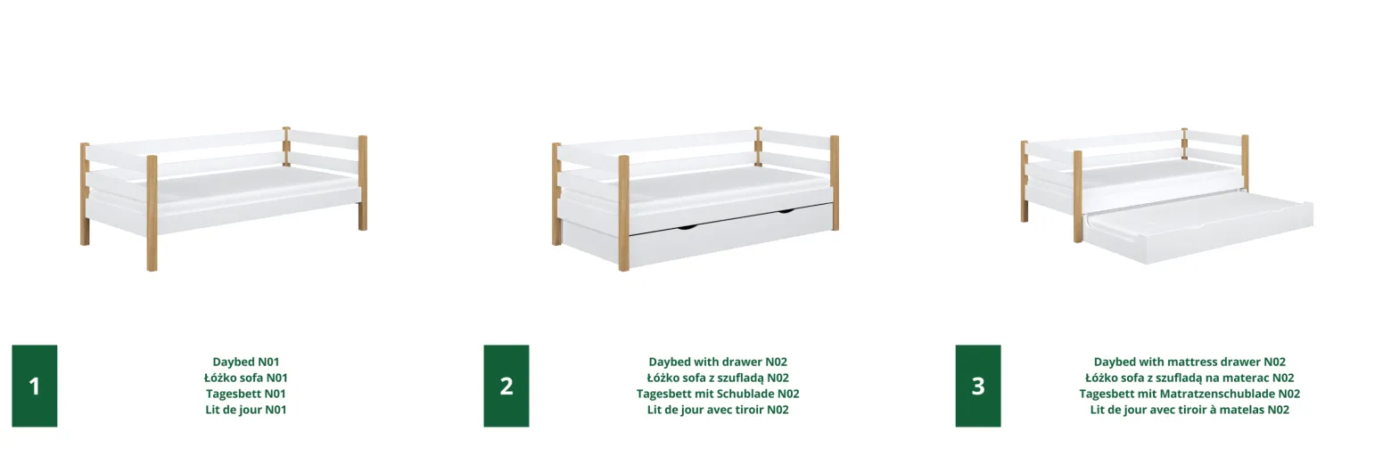 Drewniane łóżko sofa z szufladą N01